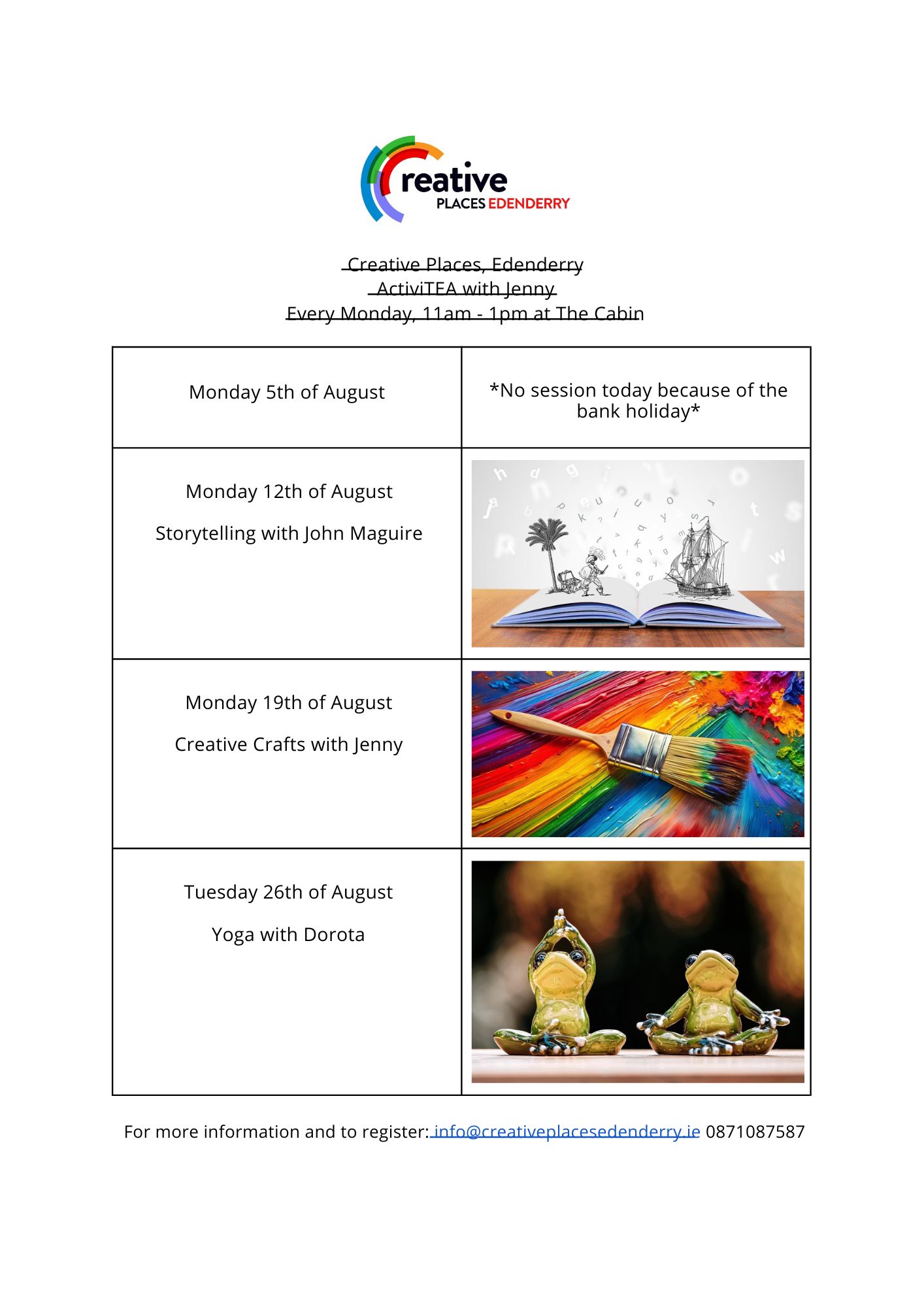 ActiviTEA Timetable – August 2024